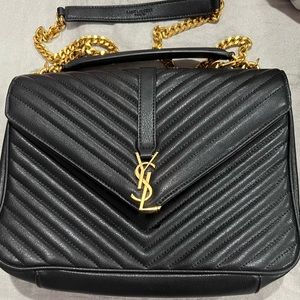 Yves St. Laurent College Large Chain Bag in Quilted Leather New Without Tags.